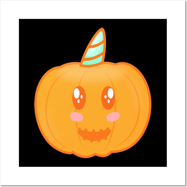 Cute unicorn pumpkin for halloween Wall Art by Abdydesigns